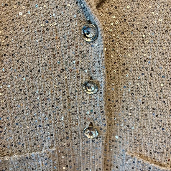 ECI New York Womens Silver Sequin Knit Jacket & Rhinestone Buttons Size Medium - Picture 7 of 13